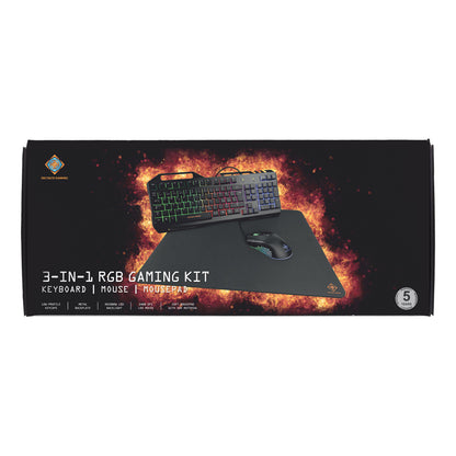 مجموعة ألعاب Deltaco Gaming GAM-113 3 في 1 (لوحة مفاتيح، ماوس، لوحة ماوس) بمفاتيح غشائية RGB، حجم كامل، تصميم نورديك، مضاد للظلال، لون أسود