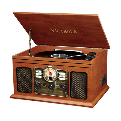 Victrola  VTA-200B 6-in-1 Nostalgic Classic Wood Bluetooth Record Player with 3-Speed Turntable, CD, Cassette Player and Radio Music Centre