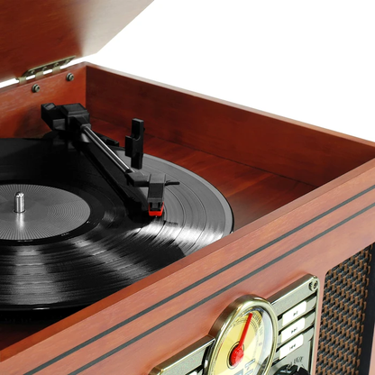 Victrola  VTA-200B 6-in-1 Nostalgic Classic Wood Bluetooth Record Player with 3-Speed Turntable, CD, Cassette Player and Radio Music Centre