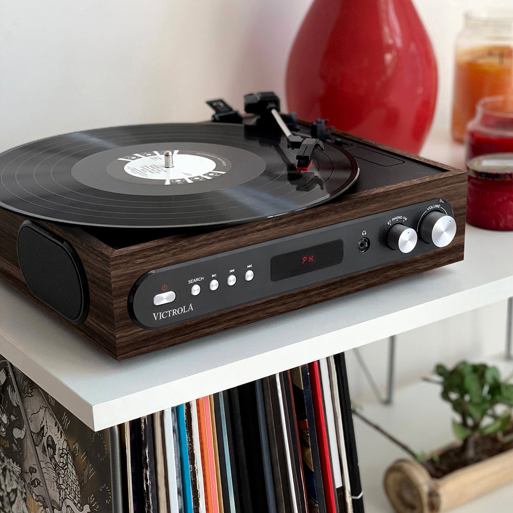 Victrola VTA-65 3-in-1 Wood Bluetooth Record Player with 3-Speed Turntable, and FM Radio Music Centre