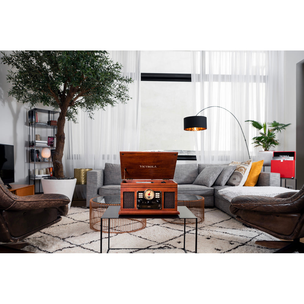 Victrola  VTA-200B 6-in-1 Nostalgic Classic Wood Bluetooth Record Player with 3-Speed Turntable, CD, Cassette Player and Radio Music Centre