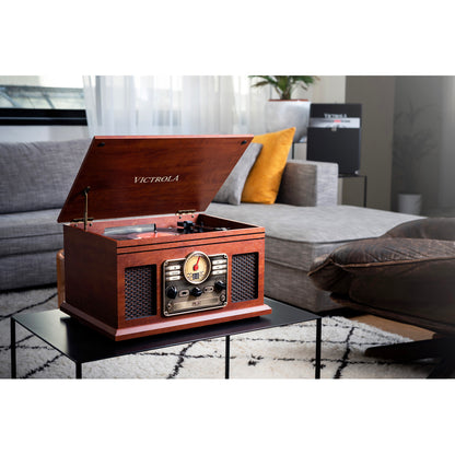 Victrola  VTA-200B 6-in-1 Nostalgic Classic Wood Bluetooth Record Player with 3-Speed Turntable, CD, Cassette Player and Radio Music Centre