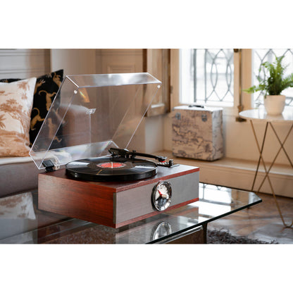 جهاز Victrola Park Avenue VTA-60 - مشغل أسطوانات بلوتوث 5 في 1، مشغل أقراص مدمجة، ومركز موسيقى راديو (علبة تالفة)